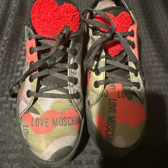 Love Moschino Green and Red Camouflage Sneakers